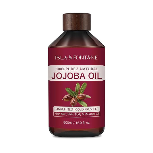 ISLA & FONTANE Jojoba Oil – 500ml (17 fl oz) | 100% Pure & Natural | Golden, Unrefined, Cold Pressed | Hexane-Free Carrier Oil for Skin, Hair, Face, Nails & Body Moisturizing