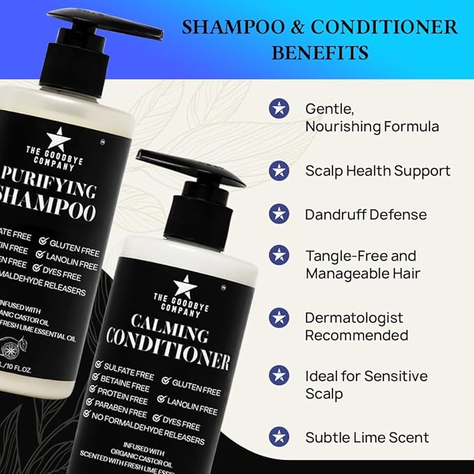 Castor Oil Shampoo and Conditioner Set; Dry Scalp Dandruff Treatment; Organic, Sulfate Free, Moisturizing Shampoo and Conditioner Set for Hair Care and Repair; Made in USA, 10 oz Bottles