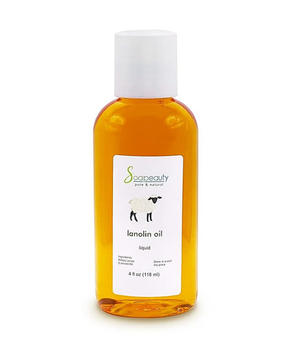LANOLIN OIL Cold Pressed Unrefined | 100% Natural Available in Bulk | Carrier for Essential Oils, Face, Skin, Hair Moisturizer, Soap Making | (4 oz)