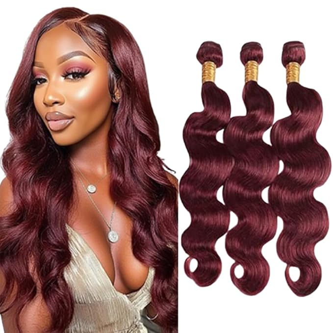 99j Burgundy Body Wave Bundles Wine Red Human Hair Body Wave Bundles Brazilian Wet and Wavy Soft Silky for Woman 12 14 16 Inch