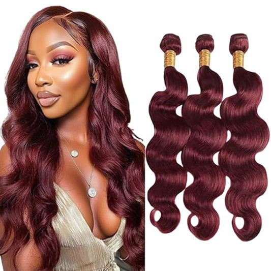 99j Burgundy Body Wave Bundles Wine Red Human Hair Body Wave Bundles Brazilian Wet and Wavy Soft Silky for Woman 12 14 16 Inch