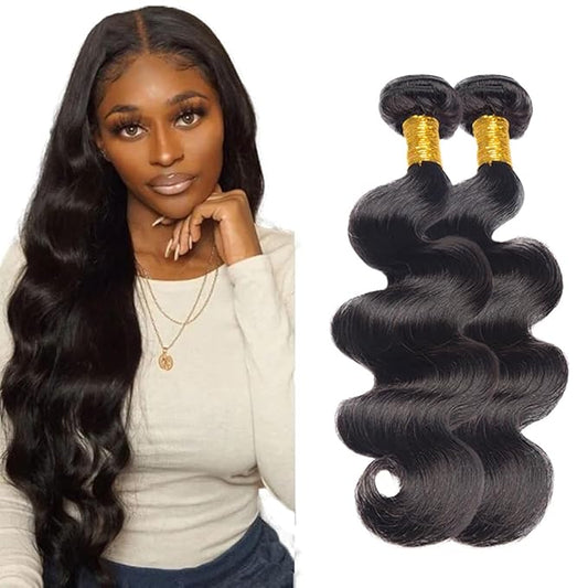 #1B Human Hair Bundles Body Wave Bundles 16 18 Inch 2 Bundles Unprocessed Brazilian Virgin Hair Weave 50 Grams Per Bundle Body Wave Bundle Human Hair Extensions Natural Color