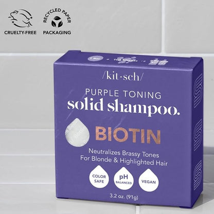Kitsch Toning Purple Shampoo For Blondes & Color Treated Hair - Shampoo Bar For Women and Men - Biotin Shampoo for Strengthening & Neutralizing Brassy Tones - Vegan, Silicone & Sulfate Free - 3.2 oz
