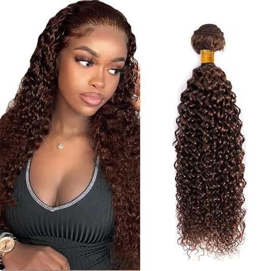 Color 4 Kinky Curly Bundles Human Hair Chocolate Brown Bundles 18 Inch Grade 8A Brazilian Virgin Remy Hair Extensions Double Weft Hair Weave