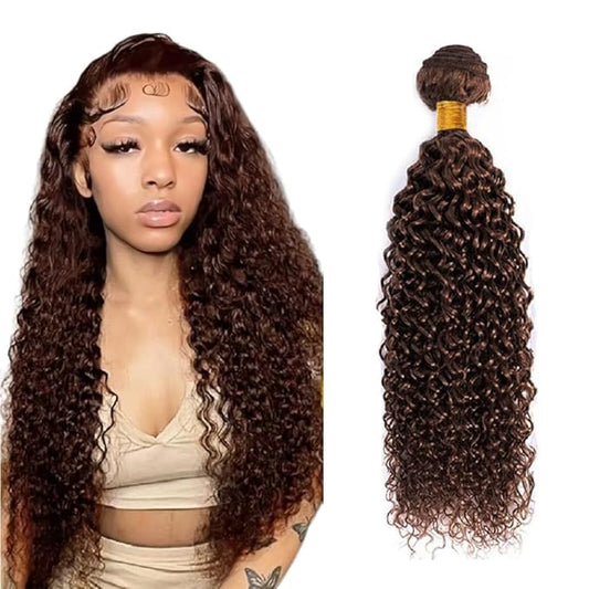 Chocolate Brown Human Hair Bundles Color 4 Kinky Curly Bundles Double Weft Niegmeag Grade 8A Brazilian Virgin Remy Hair Single Bundle 14 Inch