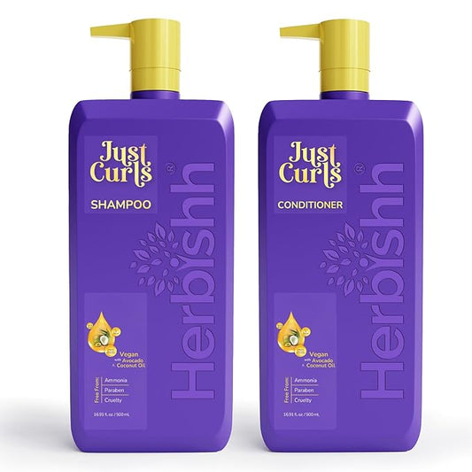 Herbishh Just Curls Coconut & Avocado Oil Infused Shampoo and Conditioner Set, Sulfate-free Vegan Kit for Curly, Nourished, Smooth Hair