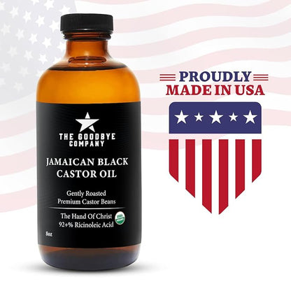 The Goodbye Company Jamaican Black Castor Oil, USDA Certified Organic - 250 mL, Cold Pressed, Unrefined for Eyebrow, Eyelash and Hair Growth (8.5 Ounces)