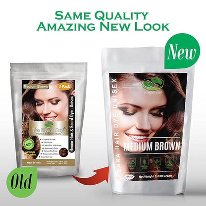 Henna Hair & Beard Dye - 100% Natural & Chemical Free - The Henna Guys (3 Pack, Medium Brown)