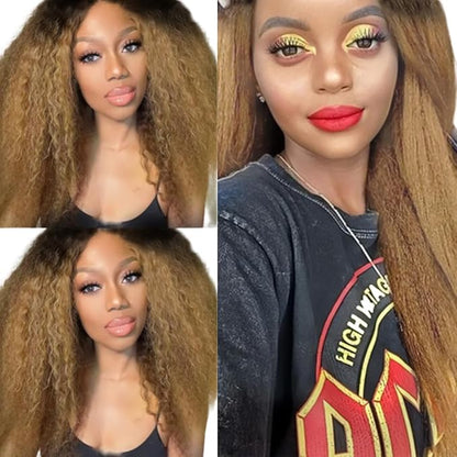 Ombre Human Hair Bundles 1B27 Kinky Straight Bundles 26 28 30 Inch Double Weft 2 Tone Black and Blonde Bundle Grade 8A Peruvian Virgin Remy Hair Extensions 100g/Pc