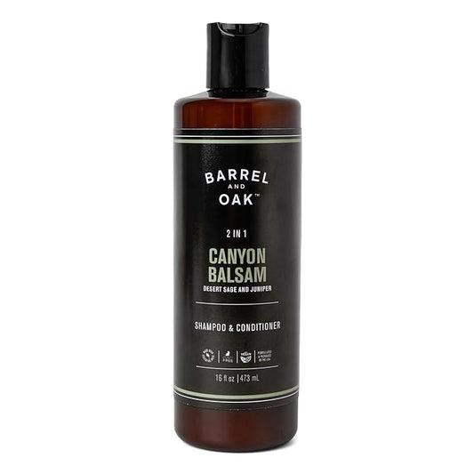 Barrel and Oak - 2-in-1 Shampoo & Conditioner, Men's Shampoo & Conditioner Set, Hair Care for Men, Cleanses Hair & Scalp, Natural Moisturizer, Essential Oil-Based Scent, Vegan (Canyon Balsam, 16 oz)
