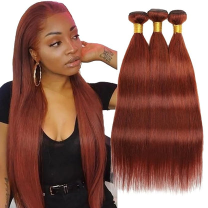 20 22 24 Inch Color 33 Bundles Haman Hair Copper Red Straight Bundles Huxowax Virgin Soft And Silky Remy Hair Extensions Auburn Straight Bundle 300g