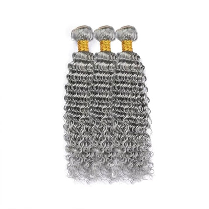 Grey Deep Wave Bundles Light Grey Human Hair 3 Bundles 24 26 28 Inch Niegmeag Brazilian Virgin Remy Hair Extensions Pure Grey Color