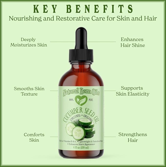 Natural Born Oils Cucumber Seed Oil, 1 Gallon, Organic, Cold-Pressed, Nutrient-Rich, Deep Skin Care, Hair Revitalization