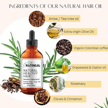 4Oz Plant Based Hair Oil. Neutral Natural Vegan Hair Oil, Tik Tok, Castor oil, Rosemary, Coffee, Cloves, Botanic Oil, Thicker Hair, Hair Growth,Veganic Clean Formula.