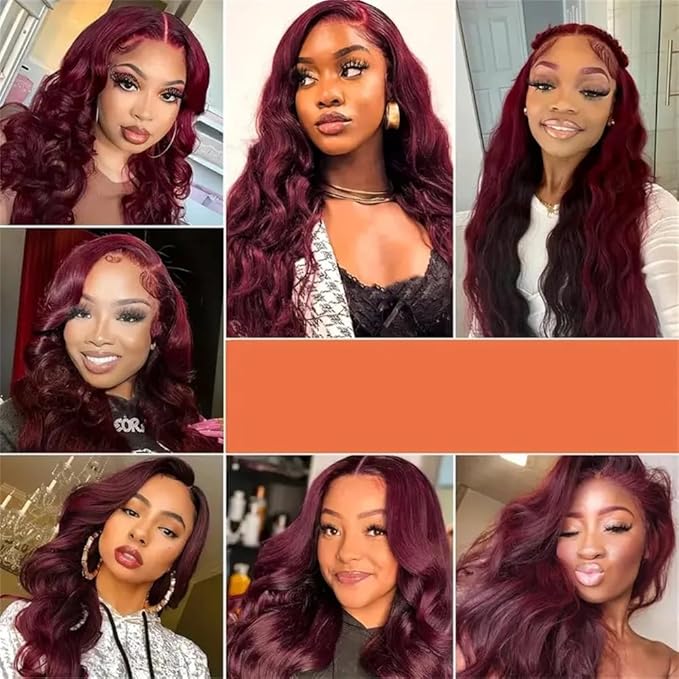 Color 99j Body Wave Bundles Human Hair Burgundy Body Wave Bundles 8a Grade Double Weft Brazilian Human Hair Wet and Wavy Soft Silky for Black Women 10 12 14 Inch