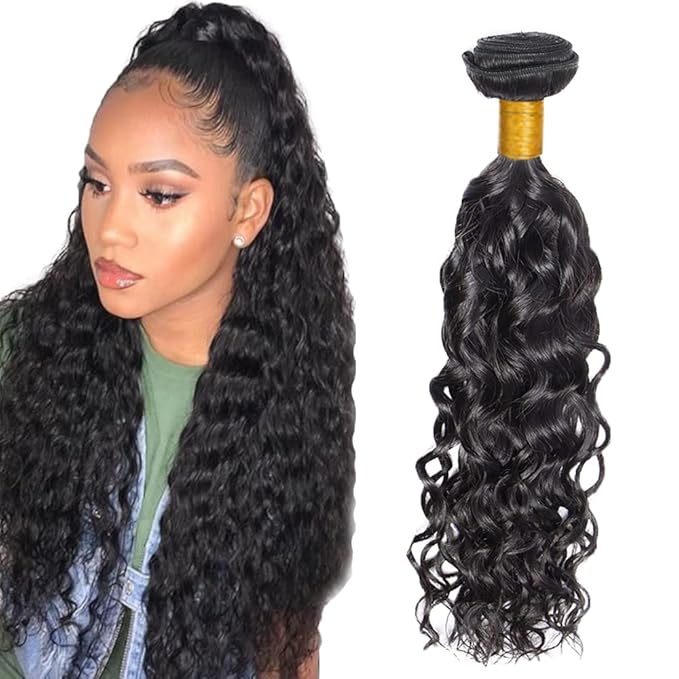 #1B Human Hair Bundles Water Wave Bundles 20 Inch Unprocessed Brazilian Virgin Hair Weave 1 Bundle 50 Grams Per Bundle Natural Color Bundle Human Hair Extensions