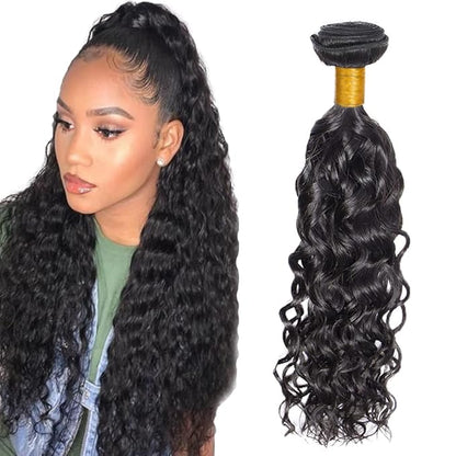 #1B Human Hair Bundles Water Wave Bundles 20 Inch Unprocessed Brazilian Virgin Hair Weave 1 Bundle 50 Grams Per Bundle Natural Color Bundle Human Hair Extensions