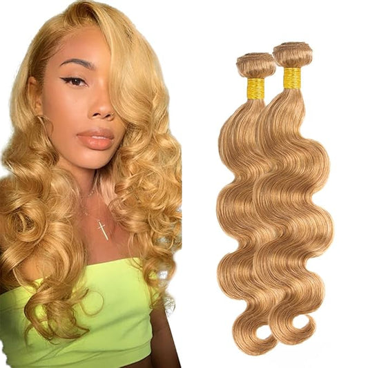 #27 Honey Blonde Bundles Body Wave Human Hair Bundles 30 32 Inch Unprocessed Brazilian Virgin Hair Weave 2 Bundles Blonde Body Wave Human Hair Extensions