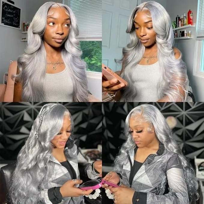Grey Bundles Human Hair Light Grey Body Wave Bundle Silver Human Hair 3 Bundles 24 26 28 Inch Niegmeag Peruvian Virgin Remy Pure Grey Bundle 300g