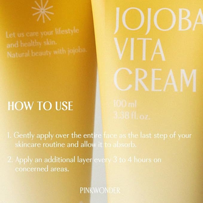 PINKWONDER Jojoba Vita Cream 3.38oz (100ml), Jojoba Oil and vitamin B12 Face Cream, Soothing for Sensitive Skin, Hypoallergenic, Korean Skincare