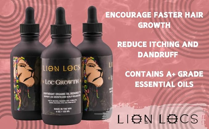 Lion Hair Growth Oil and Scalp Relaxer | Light Styling for Dreadlocks, Braidlocks, Braids, Faux Locs, Crochet Locs, Boho Locs, or Sisterlocks (4oz)
