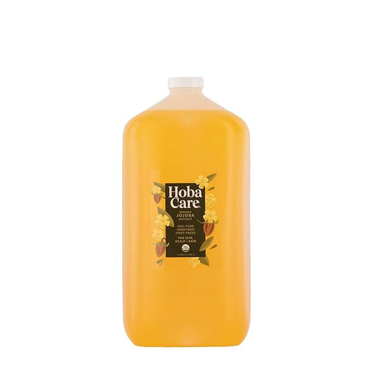 HobaCare Organic Jojoba Oil Bulk - Unrefined Carrier Oil for Soap Making, Hair, Face, Beard, Scalp, Massage, Skincare Spa - Natural, Pure, Hexane Free, Long Shelf Life (128 oz Gallon)