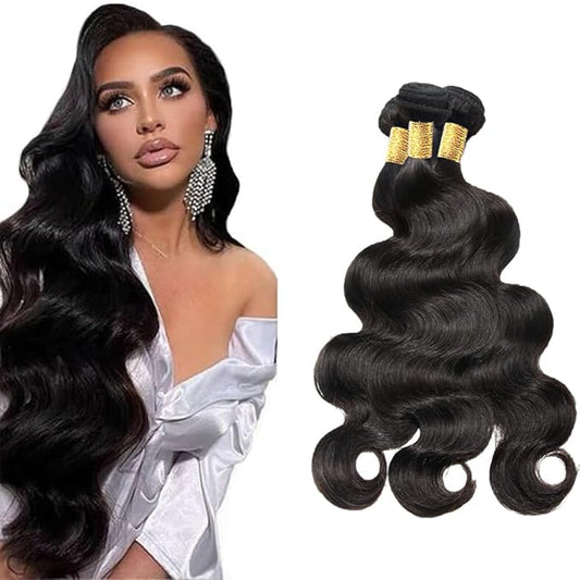 Body Wave Human Hair Bundles Natural Color Body Wave Bundle Brazilian Unprocessed Virgin Human Hair Mixed Length 3 Bundles 26 28 30 Inch Natural Black Body Wave Hair Weave