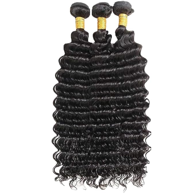 #1B Loose Deep Wave Bundles Color 1B Deep Wave Human Hair Bundles 8a Grade Double Weft Weave Extensions Brazilian Human Hair Wet and Wavy Soft Silky for Black Women 24 26 28 Inch