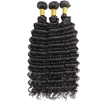 #1B Loose Deep Wave Bundles Color 1B Deep Wave Human Hair Bundles 8a Grade Double Weft Weave Extensions Brazilian Human Hair Wet and Wavy Soft Silky for Black Women 24 26 28 Inch