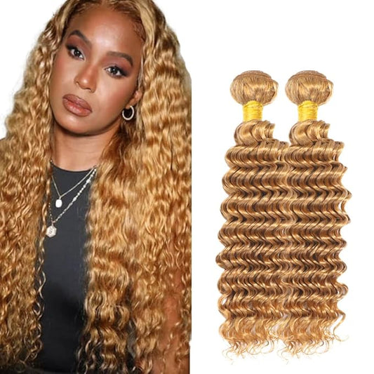 #27 Blonde Bundles Human Hair Deep Wave Bundles 24 26 Inch Unprocessed Brazilian Virgin Hair Weave 2 Bundle Honey Blonde Human Hair Extensions