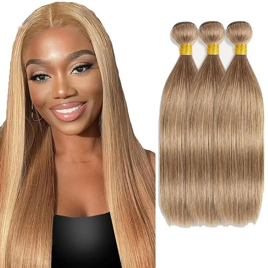 #22 Blonde Bundles Human Hair Straight Bundles 12 14 16 Inch Human Hair Weave 3 Bundle Unprocessed Brazilian Virgin Hair Ash Blonde Straight Human Hair Extensions 50 Grams/Bundle