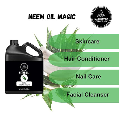 Naturevibe Botanicals Neem Oil 32 Ounces | 100% Pure and Natural | Great for Skin Care and Hair Care