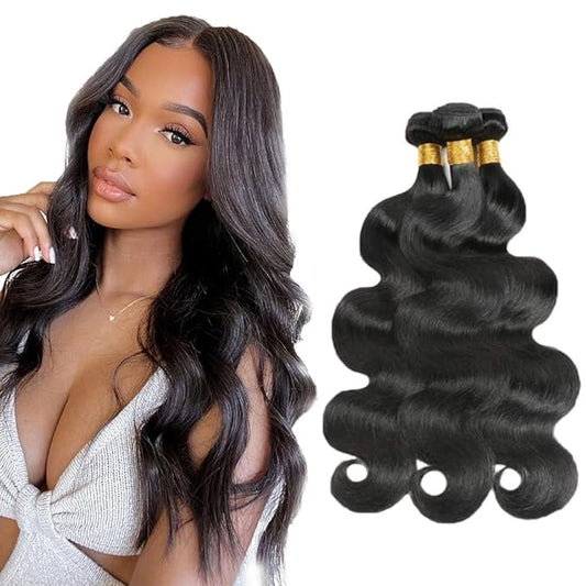 Color #1B Body Wave Bundles Natural Black Bundles Human Hair Grade 8A Brazilian Virgin Hair Extensions 26 28 30 Inch Natural Color Body Wave Hair Weave