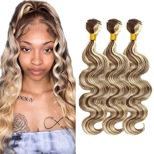 Blonde Human Hair Bundles P4/613 Body Wave Bundles Niegmeag Hair Brazilian Grade 8A Virgin Remy Hair Extensions 16 18 20 Inch 2 Tone Brown Mixed With Blonde Bundle