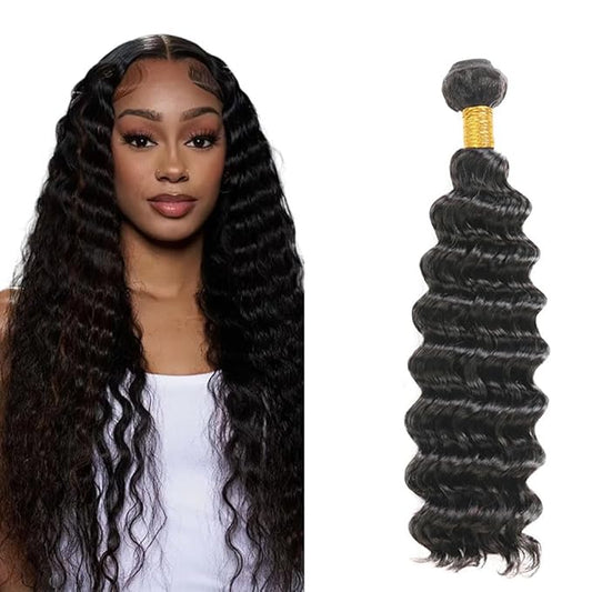 22 Inch Deep Wave Bundles Natural Color Human Hair Bundles Natural Black Deep Wave Human Hair Bundles Color 1B Deep Wave Bundles