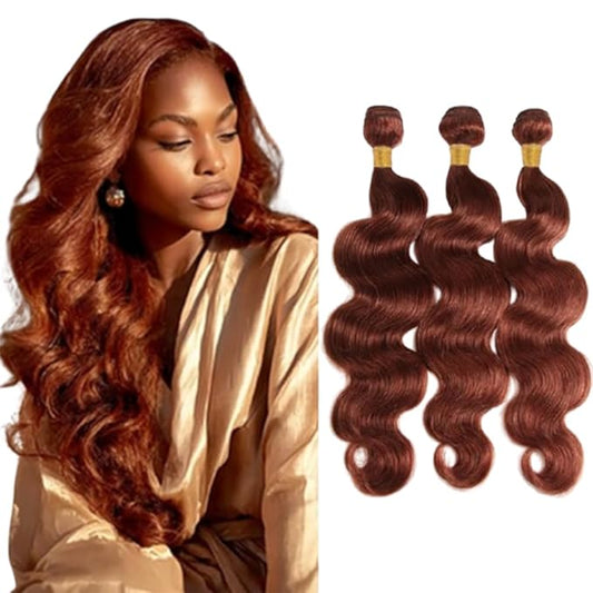 Color 33 Human Hair Body Wave Bundles Copper Body Wave Bundles 8a Grade Weave Extensions Brazilian Soft and Silky for Black Women 26 28 30 Inch