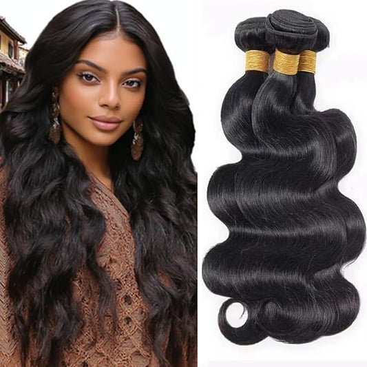 Black Human Hair Bundles Body Wave Bundles Brazilian 14 16 18 Inch Natural Color Body Wave Human Hair Soft and Silky for Women