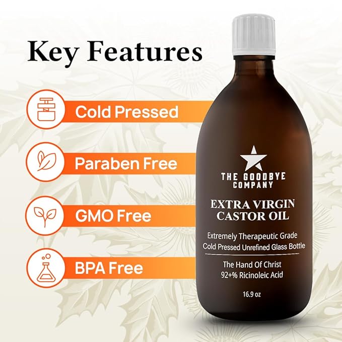 The Goodbye Company Organic Castor Oil – 100% Pure Extra Virgin, Cold-Pressed & Unrefined – Hexane-Free – Nourishing Oil for Healthy Skin, Hair Growth & Eyelashes (250mL)