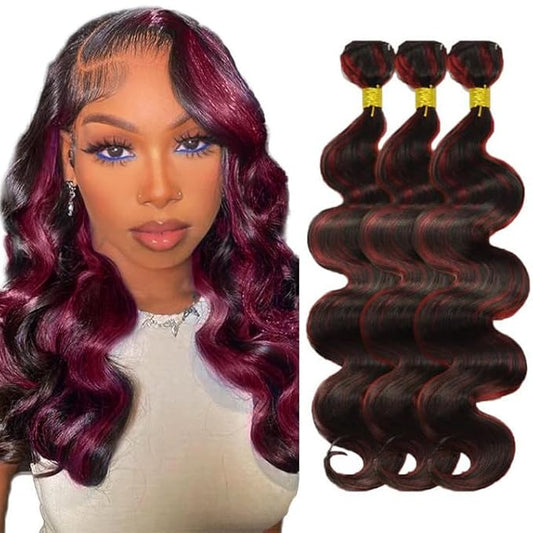 99j Body Wave Bundles Highlight Human Hair Bundles 12 14 16 Inch Niegmeag Peruvian Virgin Remy Burgundy Body Wave Bundle Hair Weave