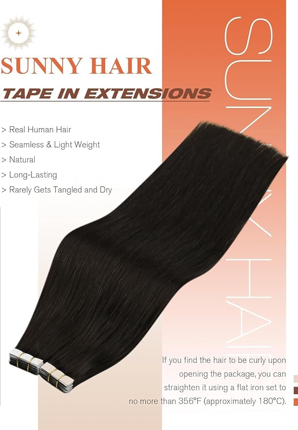 Sunny Hair Tape in Hair Extensions Real Human Hair Invisible Remy Hair Extensions Tape ins for Women Darker Brown 24 inch 20Pcs 50G