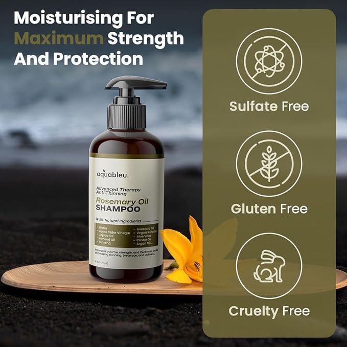 Advanced Therapy Anti-Thinning Rosemary Oil Shampoo with 14 All-Natural Ingredients for Volume, Strength, and Thickness (16oz)