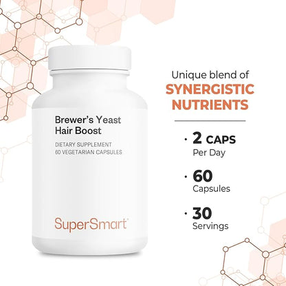 SuperSmart - Brewer's Yeast Hair Boost (Advanced Formula) - with Saccharomyces Cerevisiae, Zinc, Biotin - Hair Supplement | Non-GMO - 60 Vegetarian Capsules
