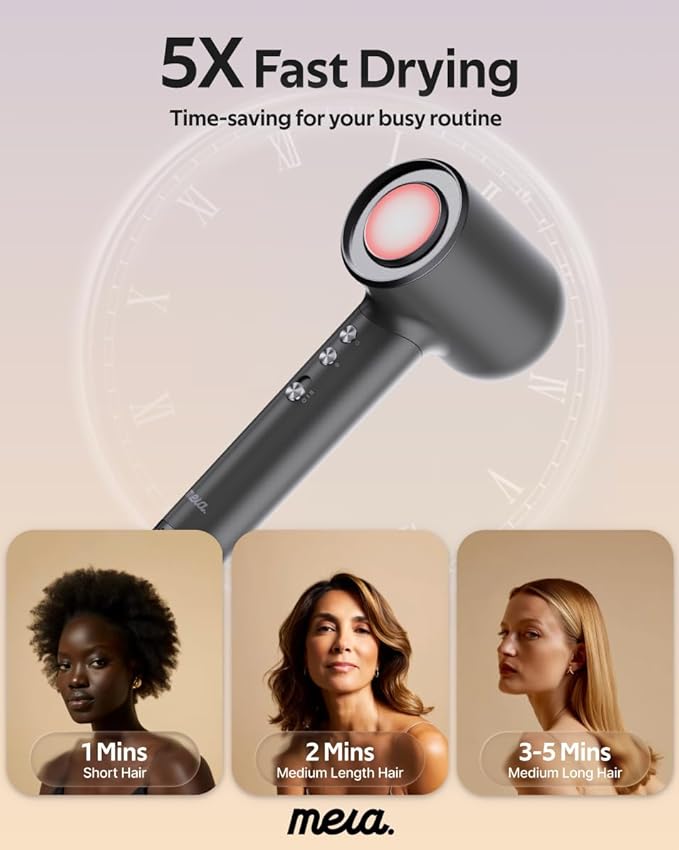 Professional Hair Dryer with Diffuser for Women- mera Classic Bi-Ionic Blowdryer Fast Drying Remove Static Full Tool Set for Stylist, One Button Cooling Mode, cUL Certified, Lightweight, Travel