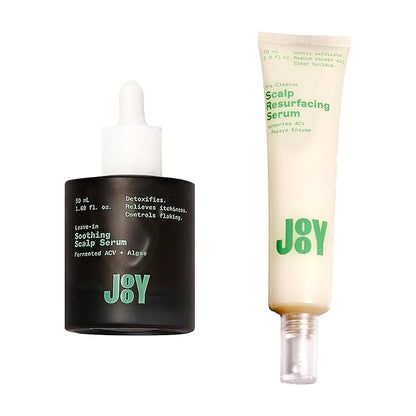 JooY Scalp Serum Duo | Soothing + Resurfacing Serum | Sensitive Scalp Relief + Pre-Cleanse Exfoliation | Niacinamide, Apple Cider Vinegar, Tea Tree, Salicylic Acid & Fermented Superfoods
