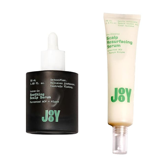 JooY Scalp Serum Duo | Soothing + Resurfacing Serum | Sensitive Scalp Relief + Pre-Cleanse Exfoliation | Niacinamide, Apple Cider Vinegar, Tea Tree, Salicylic Acid & Fermented Superfoods