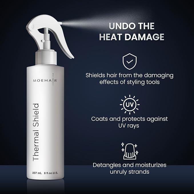 MOEHAIR Heat Protection Spray | Oil-rich Ingredients | Hair Dryer & Flat Iron Protectant | Strong, Shiny, Anti-frizz | Sulfate & Paraben-Free (8 Fl Oz)
