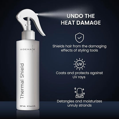 MOEHAIR Heat Protection Spray | Oil-rich Ingredients | Hair Dryer & Flat Iron Protectant | Strong, Shiny, Anti-frizz | Sulfate & Paraben-Free (8 Fl Oz)