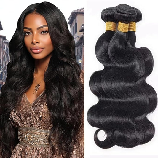 Color 1B Body Wave Human Hair Bundles Natural Black Body Wave Bundles Brazilian Hair Extensions 30 32 34 Inch Soft and Silky for Women