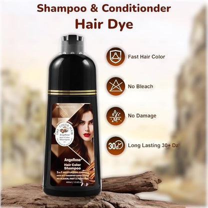 Hair Dye Shampoo 3 in 1, Instant Herb Ingrident Hair Dye to Cover Gray Hair, Long-lasting & Natual, Natural Black, 400 ML