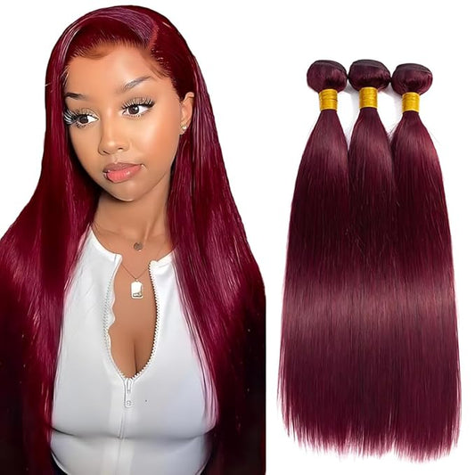 Burgundy Bundles Human Hair 99j Straight Bundle Unprocessed Virgin Hair Wine Red Bundles 26 28 30 Inch Dark Burgundy Bundle 99J Red Color Soft and Silky